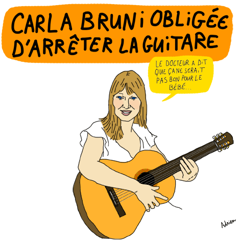 bruni, carla, enceinte, guitare, arrêt, musique, bébé