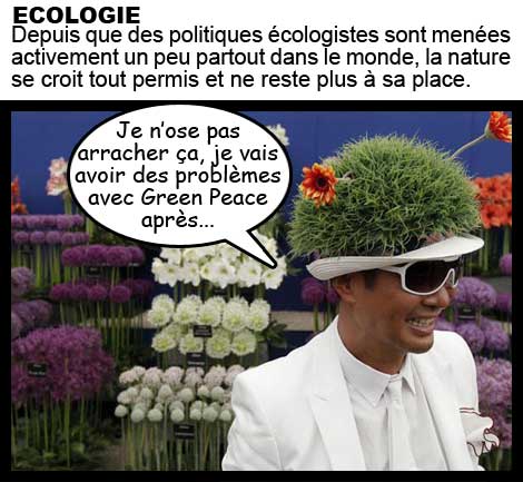 nature, prend le dessus, humains, chapeau, envahir, jardin, fleurs, mode